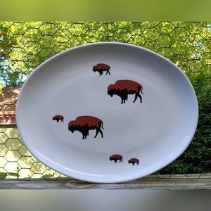 1940 Hall USA Bison CITY Scape Platter Buffalo Bull?